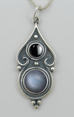 Sterling Silver Romantic Necklace in Grey Moonstone And Hematite